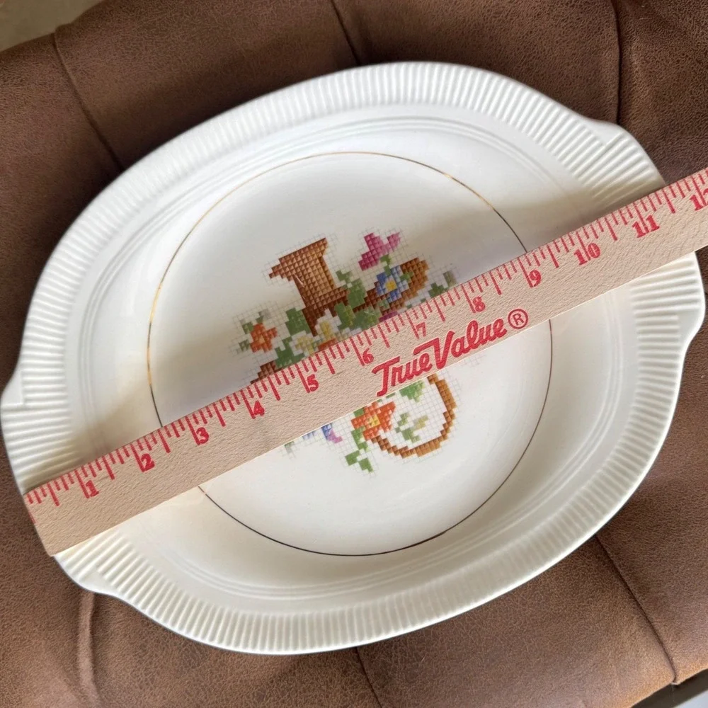 Vintage Salem China Co Basket P.P. Oval Serving Platter Cross Stitch Floral
